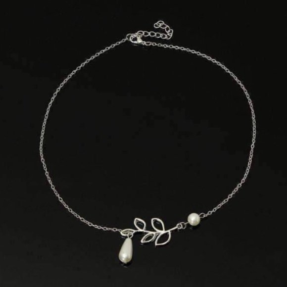 Pearl Droplet Thread Necklace 14K White or Yellow Gold plated for Woman White Pe - Picture 3 of 6